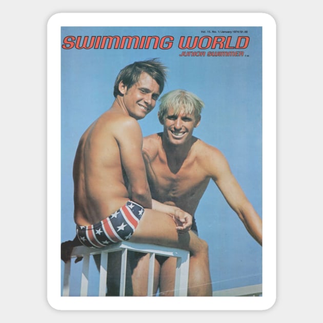 SWIMMING WORLD Junior Swimmer - Vintage Physique Muscle Male Model Magazine Cover Sticker by SNAustralia